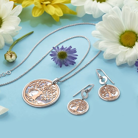 Leslie's Sterling Silver and Rose-tone MOP Tree of Life with 1 in ext. Necklace