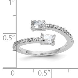 Cheryl M Sterling Silver Rhodium-plated Polished Fancy Emerald-cut CZ Bypass Ring
