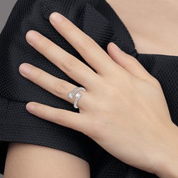 Cheryl M Sterling Silver Rhodium-plated Polished Fancy Emerald-cut CZ Bypass Ring