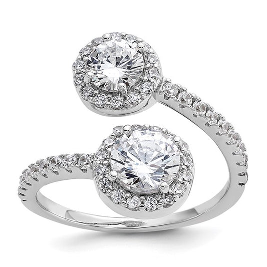 Cheryl M Sterling Silver Rhodium-plated Polished Round CZ Halo Bypass RIng