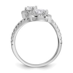 Cheryl M Sterling Silver Rhodium-plated Polished Round CZ Halo Bypass RIng