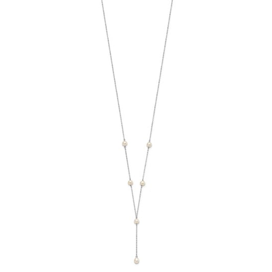 Sterling Silver Rhodium-plated 6-8mm White Teardrop and Semi-Round Freshwater Cultured Pearl 6-station Y-Drop 16 inch Necklace